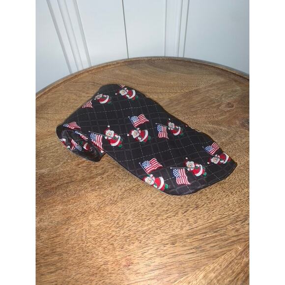 Holiday Traditions Men's Patriotic Santa Claus Silk Necktie Christmas USA Flag - Picture 1 of 6